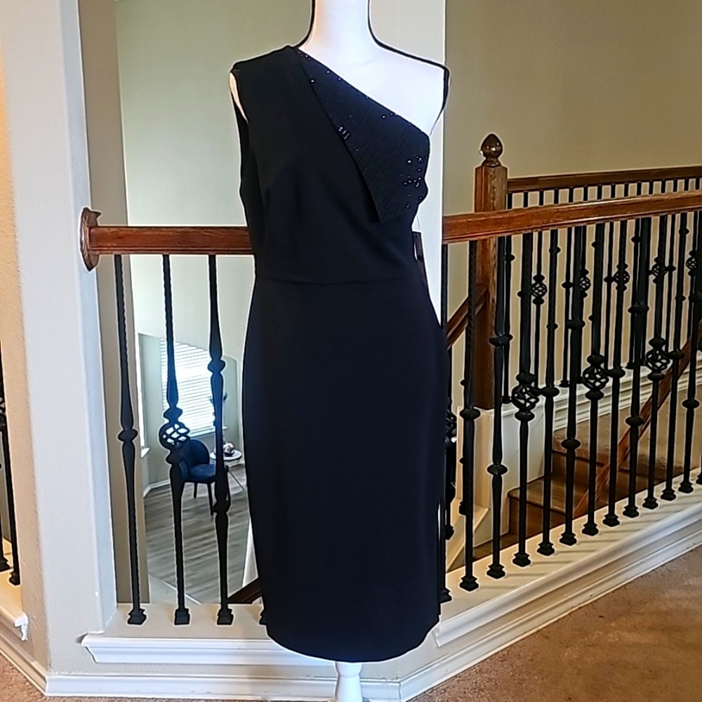 NWT Calvin Klein Black One Shoulder Cocktail Dress